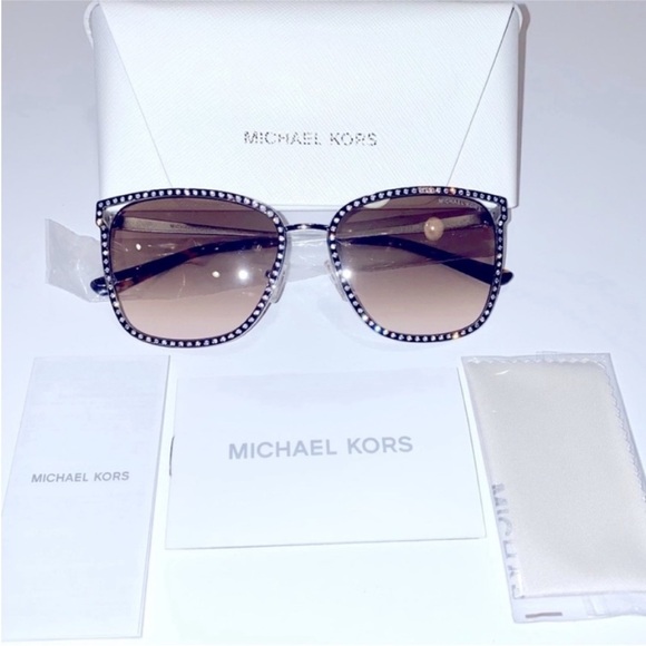 NWT Michael Kors Crystal Studded Mirrored Stockholm Sunglasses in Silver w/Case - Picture 6 of 12